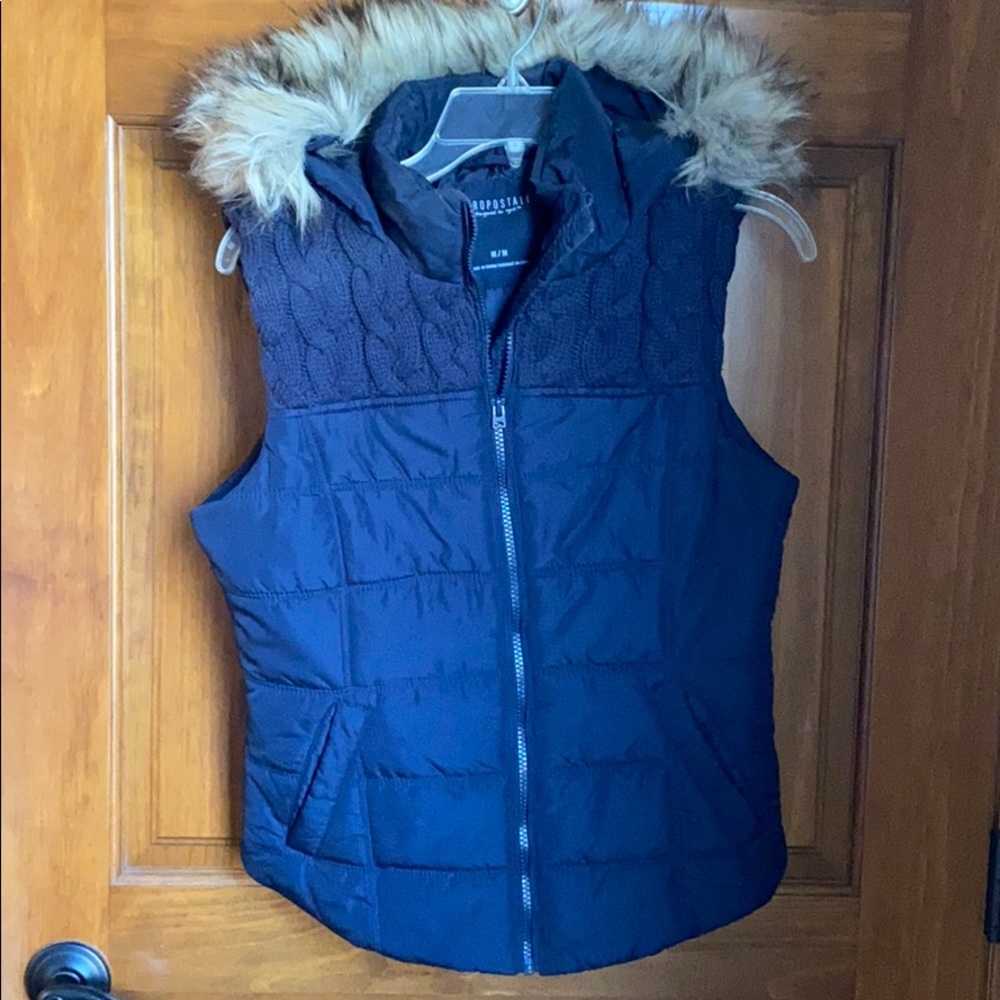 Puffy Vest with Faux Fur Hood